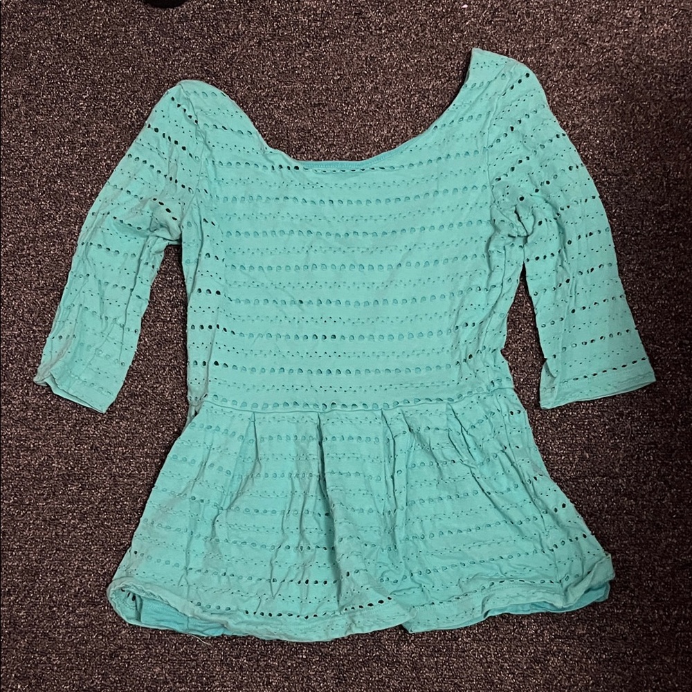 7/$20 Aqua Eyelet Peplum Top 7/$20